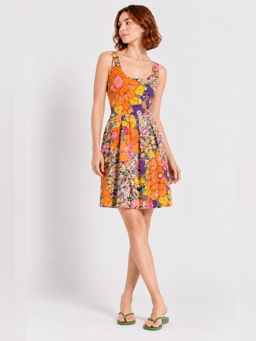 H&M Colorful Retro Floral Feminine Sleeveless Flare Mini Dress